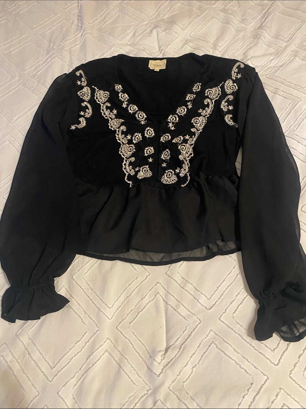 Sterling & Stitch Black Embroidered Peplum Blouse - Classic Women's Top